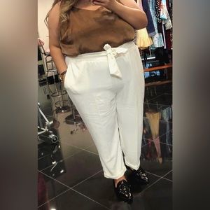 ELOQUII plus size ivory white paperbag pants